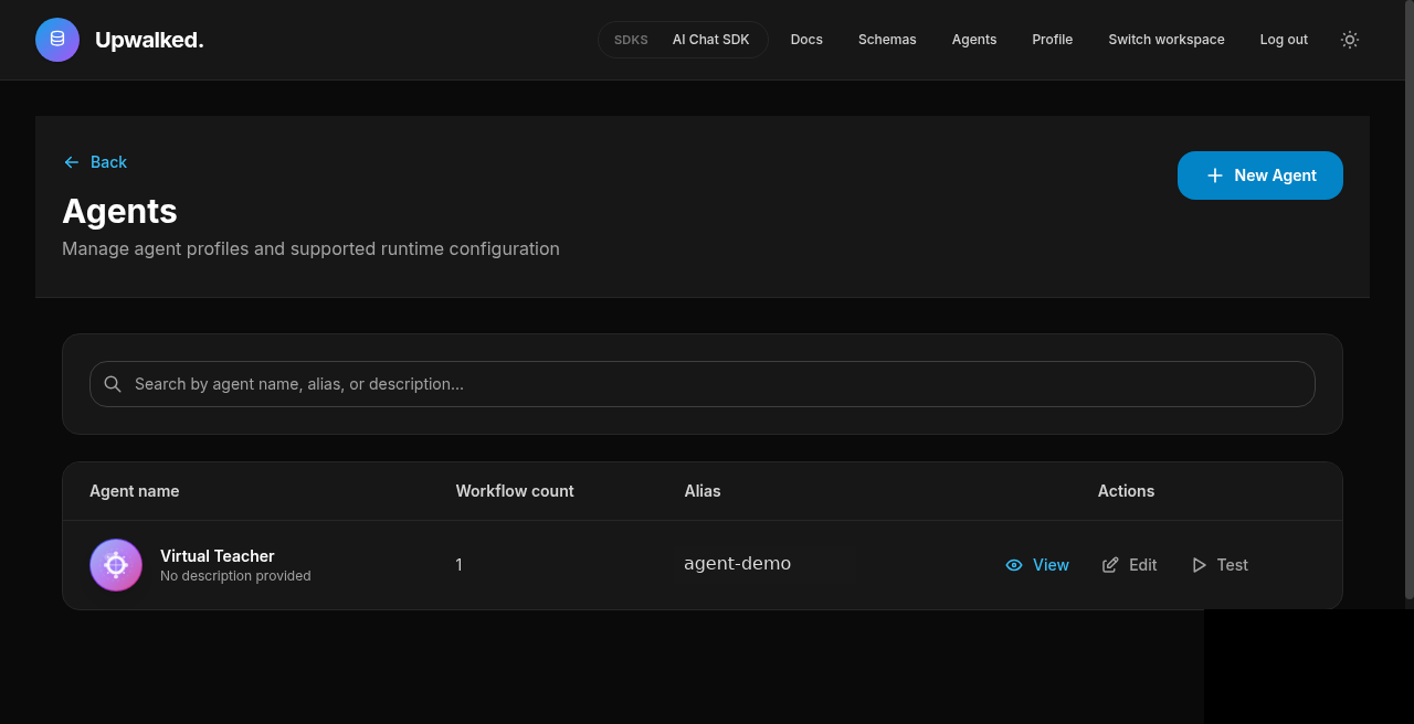 Agents list with workflow count
